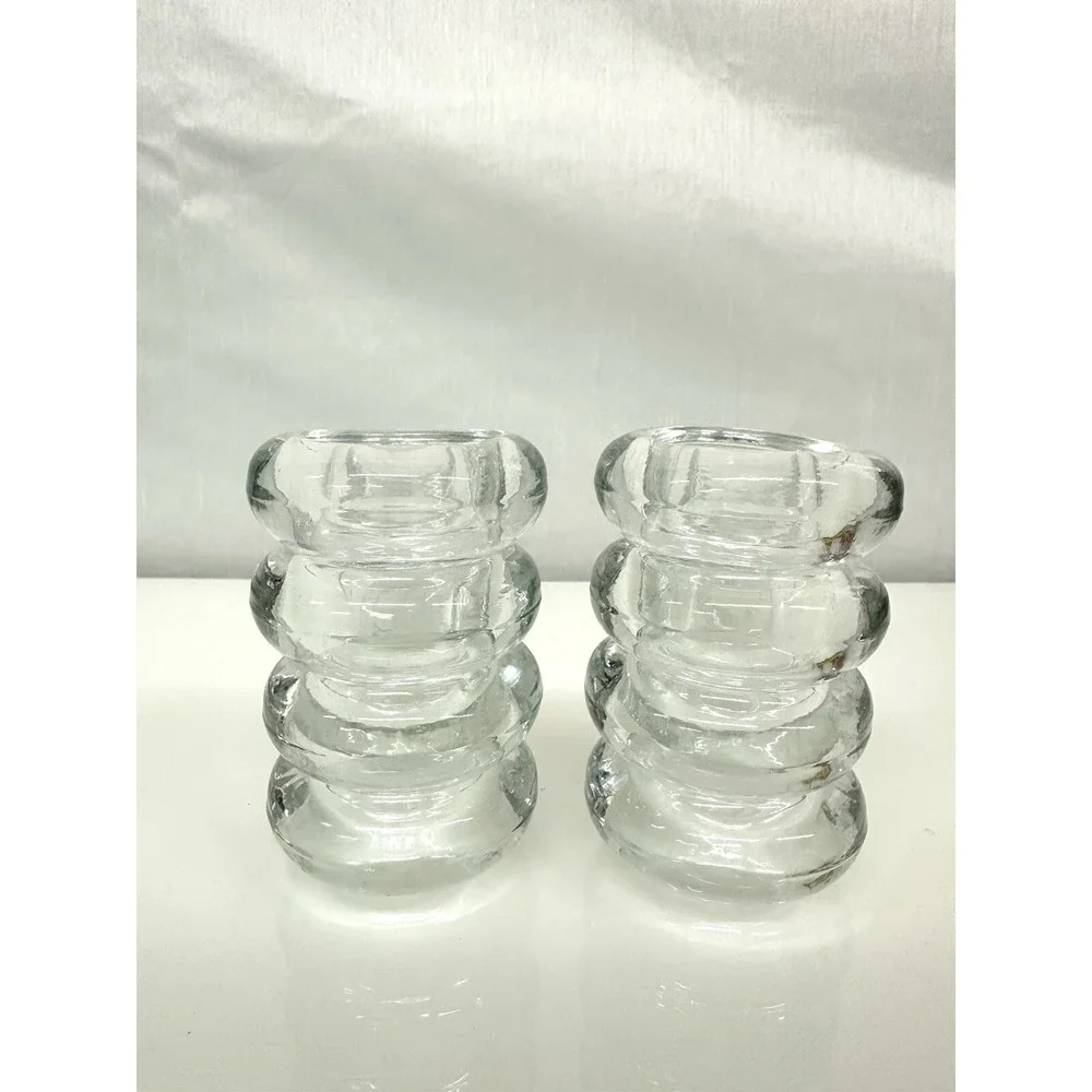 Heavy Glass Round Tea Light Candle Holders Mid Century Modern Art DECO Lot of 8
